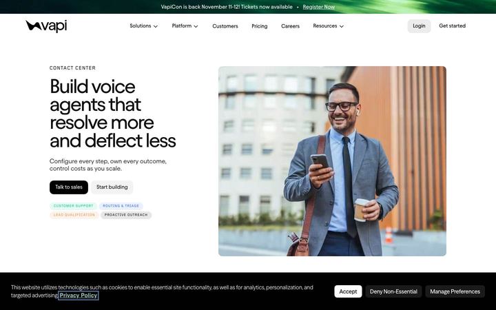 Landing page of Vapi
