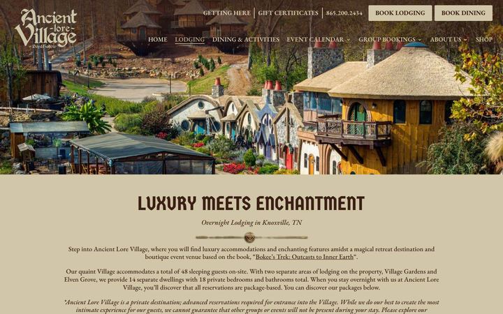 Landing page of Ancient Lore Village