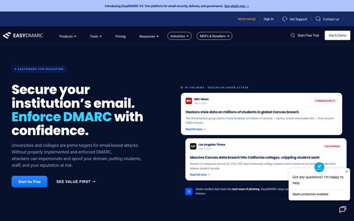 Landing page of EasyDMARC