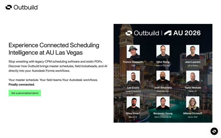 Landing page of Outbuild