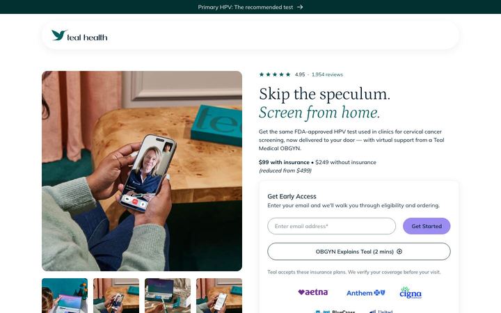 Landing page of Teal Health