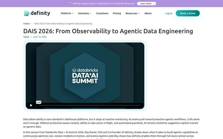 Landing page of definity
