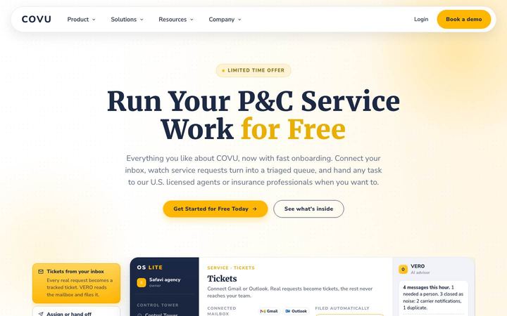 Landing page of COVU