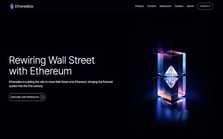 Landing page of Etherealize