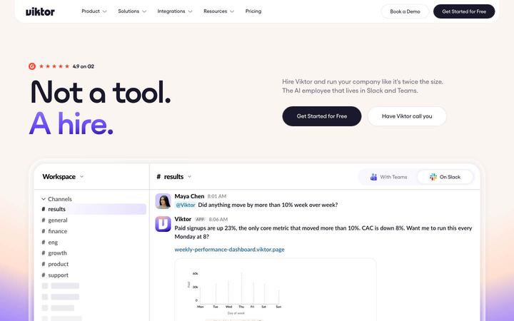 Landing page of Viktor