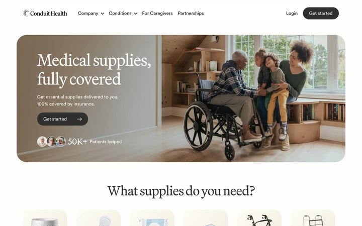 Landing page of Conduit Health