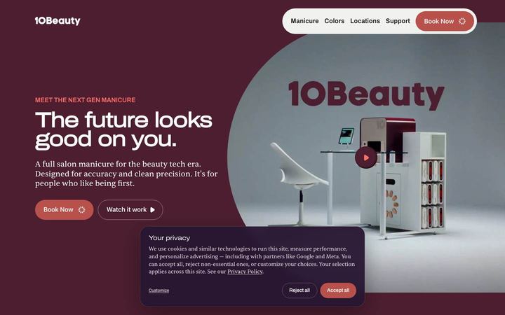 Landing page of 10Beauty
